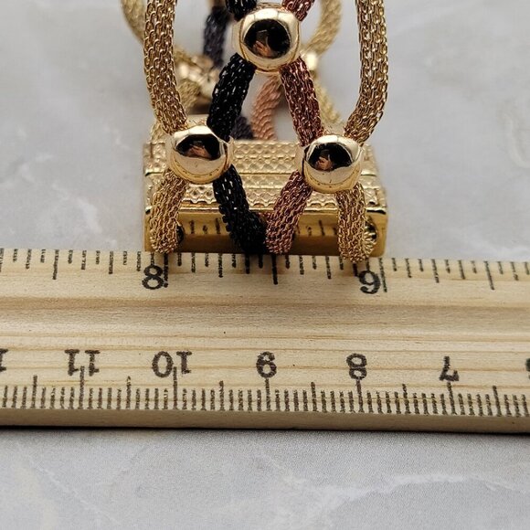 Rose Gold Black Gold Three-Tone Mesh Chain Magnetic Clasp Bracelet 6.5 Inch - Picture 6 of 8